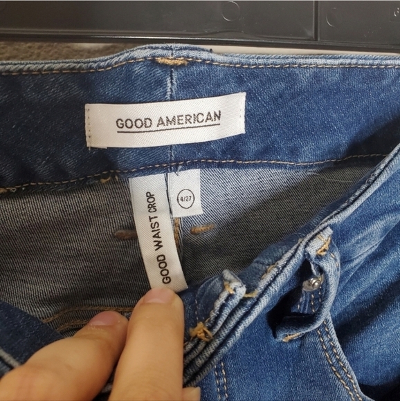 Good American Good Waist Crop Blue High Rise Distressed Skinny Jeans - Picture 10 of 11